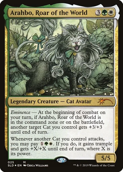 Arahbo, Roar of the World, carta Magic di tipo Legendary Creature — Cat Avatar illustrata da Erica Williams