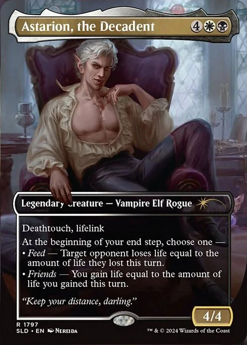 Astarion, the Decadent, carta Magic di tipo Legendary Creature — Vampire Elf Rogue illustrata da Nereida