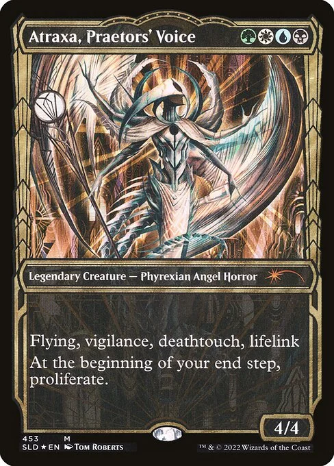 Atraxa, Praetors' Voice, carta Magic di tipo Legendary Creature — Phyrexian Angel Horror illustrata da Tom Roberts