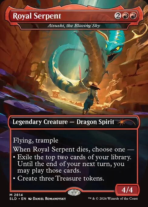 Atsushi, the Blazing Sky, carta Magic di tipo Legendary Creature — Dragon Spirit illustrata da Daniel Romanovsky