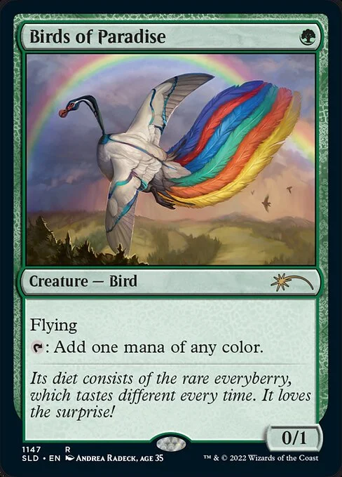 Birds of Paradise, carta Magic di tipo Creature — Bird illustrata da Andrea Radeck, age 35