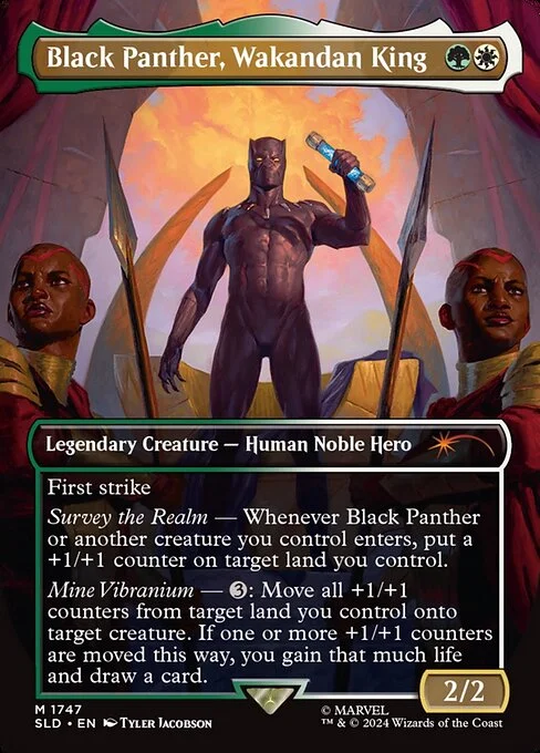 Black Panther, Wakandan King, carta Magic di tipo Legendary Creature — Human Noble Hero illustrata da Tyler Jacobson