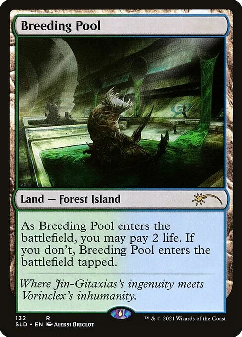 Breeding Pool, carta Magic di tipo Land — Forest Island illustrata da Aleksi Briclot