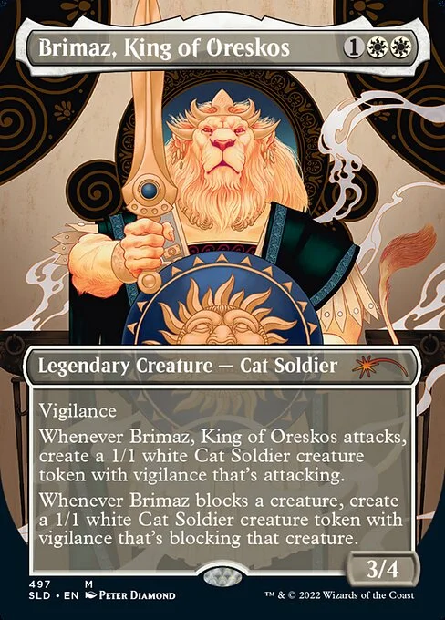 Brimaz, King of Oreskos, carta Magic di tipo Legendary Creature — Cat Soldier illustrata da Peter Diamond
