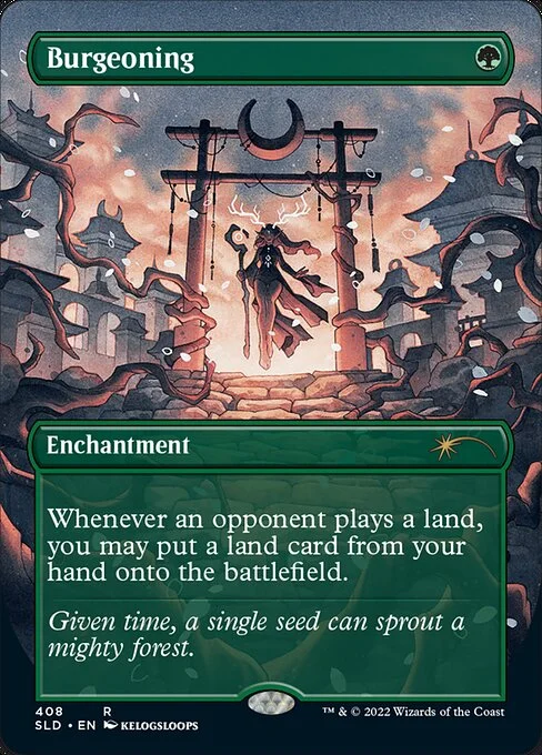 Burgeoning, carta Magic di tipo Enchantment illustrata da Kelogsloops