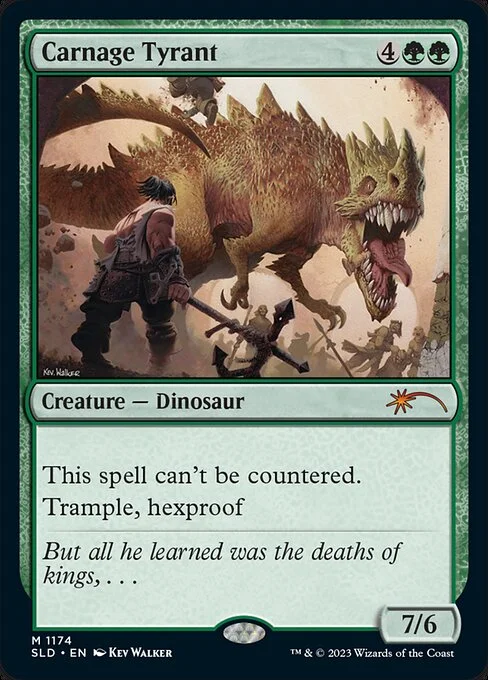 Carnage Tyrant, carta Magic di tipo Creature — Dinosaur illustrata da Kev Walker