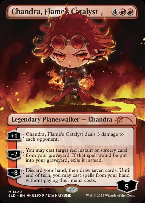 Chandra, Flame's Catalyst, carta Magic di tipo Legendary Planeswalker — Chandra illustrata da Uta Natsume