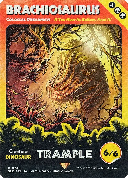 Colossal Dreadmaw, carta Magic di tipo Creature — Dinosaur illustrata da Dan Mumford & Thomas Roach