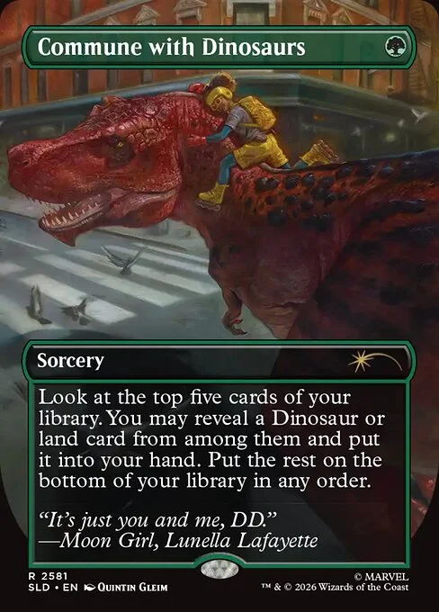 Commune with Dinosaurs, carta Magic di tipo Sorcery illustrata da Quintin Gleim