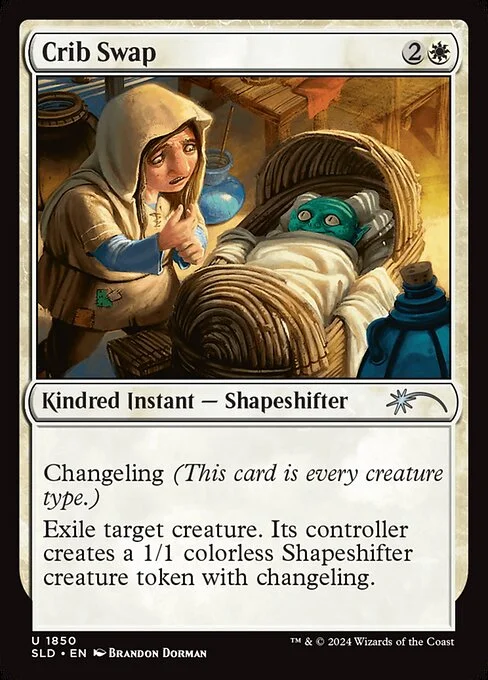 Crib Swap, carta Magic di tipo Kindred Instant — Shapeshifter illustrata da Brandon Dorman