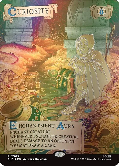 Curiosity, carta Magic di tipo Enchantment — Aura illustrata da Peter Diamond