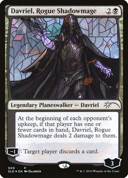 Davriel, Rogue Shadowmage, carta Magic di tipo Legendary Planeswalker — Davriel illustrata da Daarken