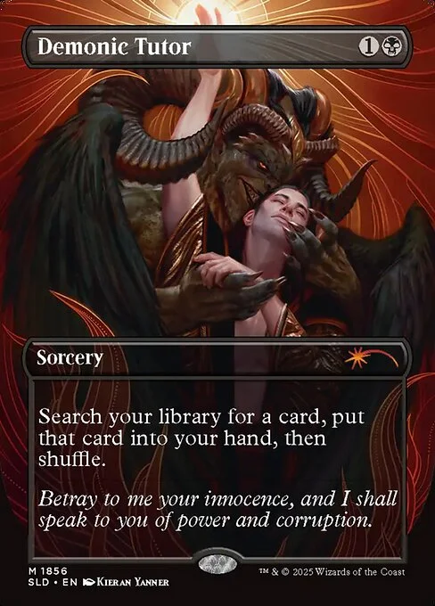 Demonic Tutor, carta Magic di tipo Sorcery illustrata da Kieran Yanner