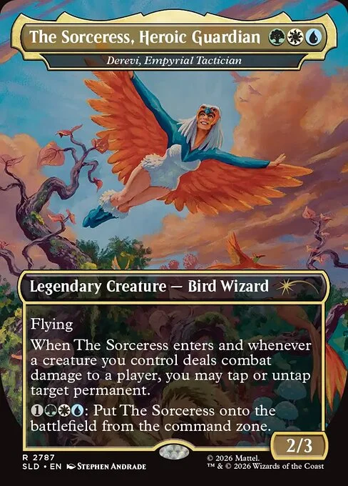 Derevi, Empyrial Tactician, carta Magic di tipo Legendary Creature — Bird Wizard illustrata da Stephen Andrade