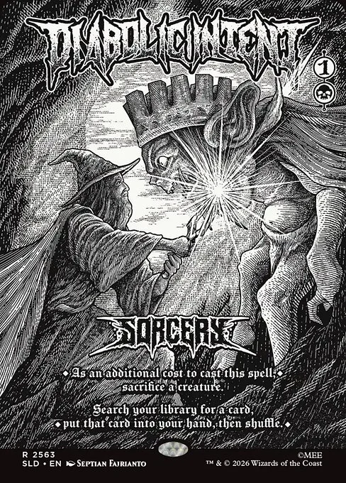 Diabolic Intent, carta Magic di tipo Sorcery illustrata da Septian Fajrianto