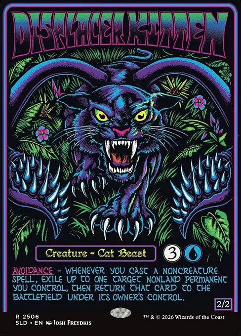 Displacer Kitten, carta Magic di tipo Creature — Cat Beast illustrata da Josh Freydkis