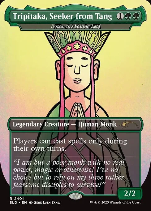 Dosan the Falling Leaf, carta Magic di tipo Legendary Creature — Human Monk illustrata da Gene Luen Yang