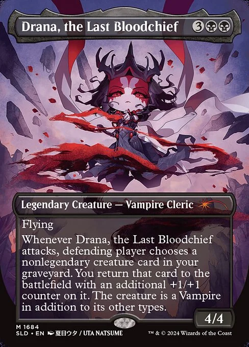 Drana, the Last Bloodchief, carta Magic di tipo Legendary Creature — Vampire Cleric illustrata da Uta Natsume