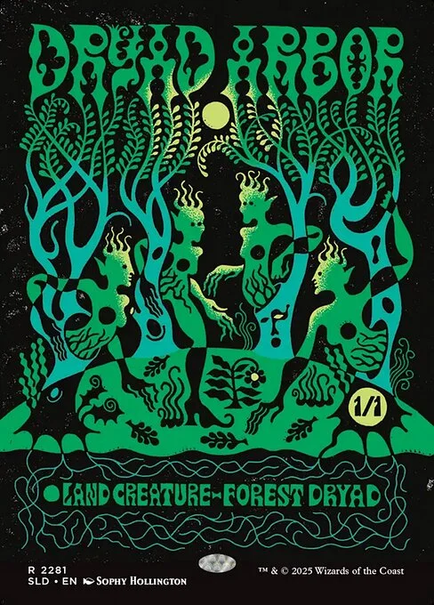 Dryad Arbor, carta Magic di tipo Land Creature — Forest Dryad illustrata da Sophy Hollington