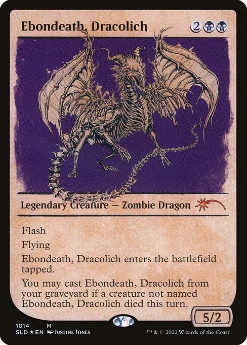 Ebondeath, Dracolich, carta Magic di tipo Legendary Creature — Zombie Dragon illustrata da Justine Jones