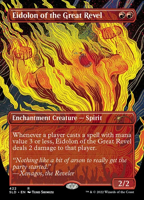 Eidolon of the Great Revel, carta Magic di tipo Enchantment Creature — Spirit illustrata da Yuko Shimizu