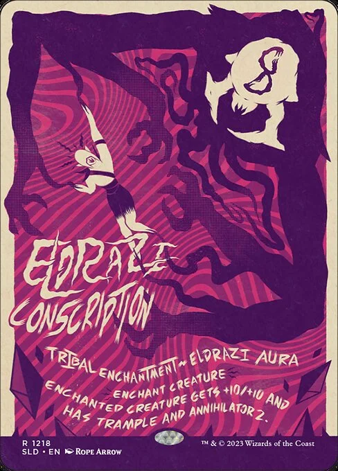 Eldrazi Conscription, carta Magic di tipo Kindred Enchantment — Eldrazi Aura illustrata da Rope Arrow