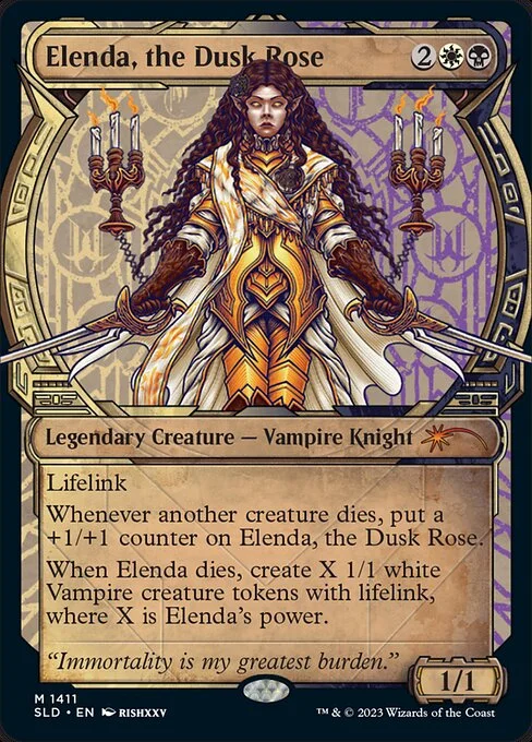 Elenda, the Dusk Rose, carta Magic di tipo Legendary Creature — Vampire Knight illustrata da rishxxv