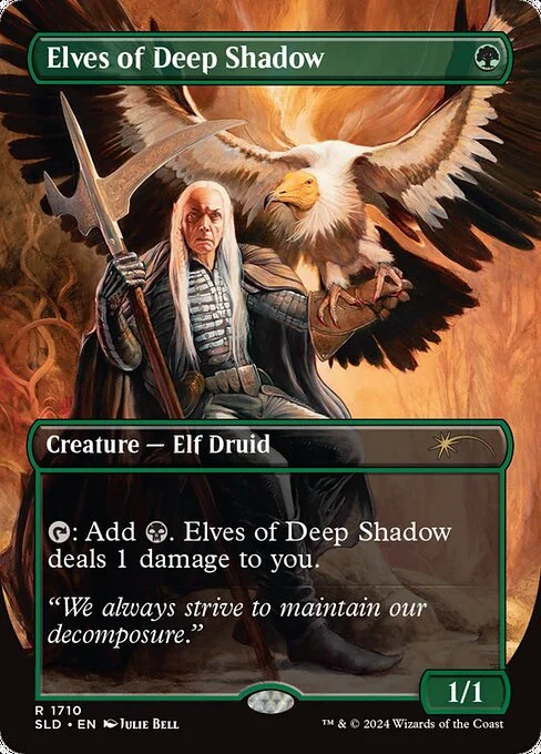 Elves of Deep Shadow, carta Magic di tipo Creature — Elf Druid illustrata da Julie Bell