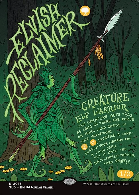 Elvish Reclaimer, carta Magic di tipo Creature — Elf Warrior illustrata da Jordan Crane