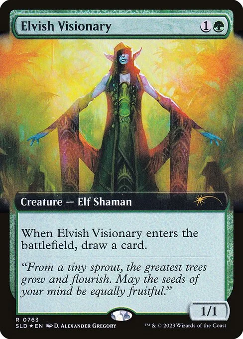 Elvish Visionary, carta Magic di tipo Creature — Elf Shaman illustrata da D. Alexander Gregory