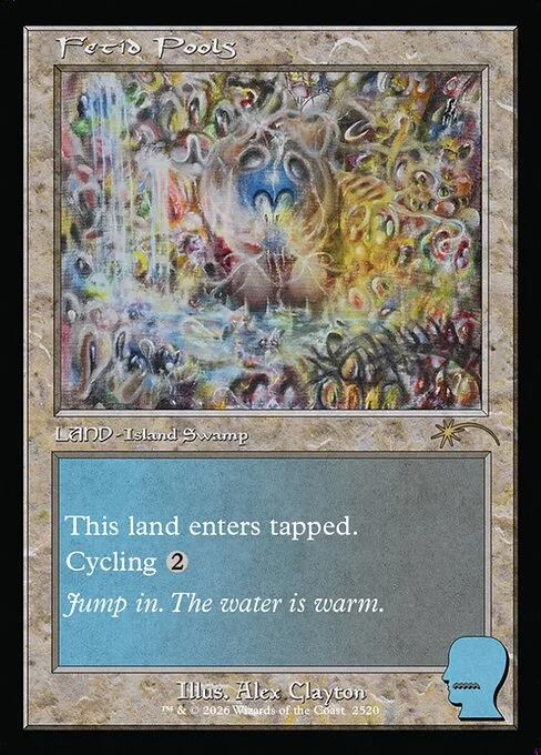Fetid Pools, carta Magic di tipo Land — Island Swamp illustrata da Alex Clayton