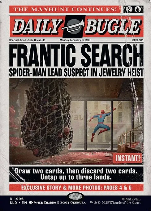 Frantic Search, carta Magic di tipo Instant illustrata da Javier Charro & Scott Okumura