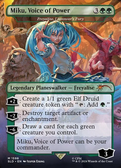 Freyalise, Llanowar's Fury, carta Magic di tipo Legendary Planeswalker — Freyalise illustrata da Jesper Ejsing