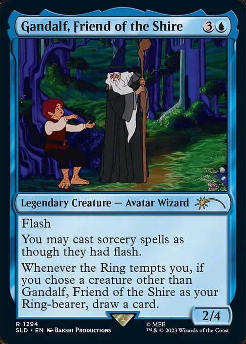 Gandalf, Friend of the Shire, carta Magic di tipo Legendary Creature — Avatar Wizard illustrata da Bakshi Productions