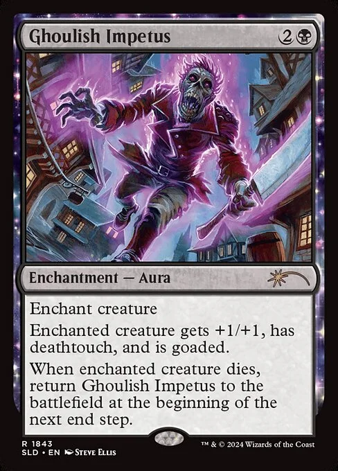 Ghoulish Impetus, carta Magic di tipo Enchantment — Aura illustrata da Steve Ellis