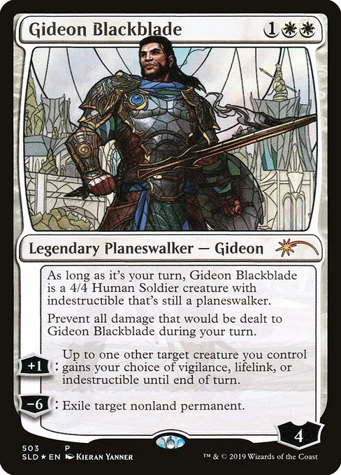 Gideon Blackblade, carta Magic di tipo Legendary Planeswalker — Gideon illustrata da Kieran Yanner