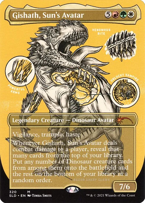 Gishath, Sun's Avatar, carta Magic di tipo Legendary Creature — Dinosaur Avatar illustrata da Timba Smits