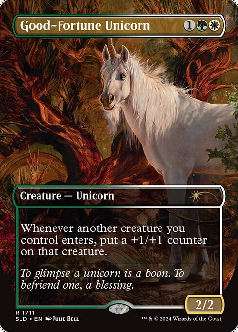 Good-Fortune Unicorn, carta Magic di tipo Creature — Unicorn illustrata da Julie Bell