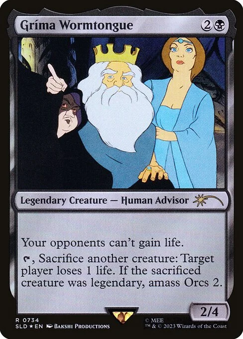 Gríma Wormtongue, carta Magic di tipo Legendary Creature — Human Advisor illustrata da Bakshi Productions