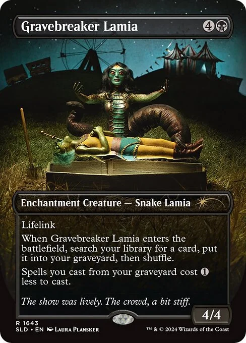 Gravebreaker Lamia, carta Magic di tipo Enchantment Creature — Snake Lamia illustrata da Laura Plansker