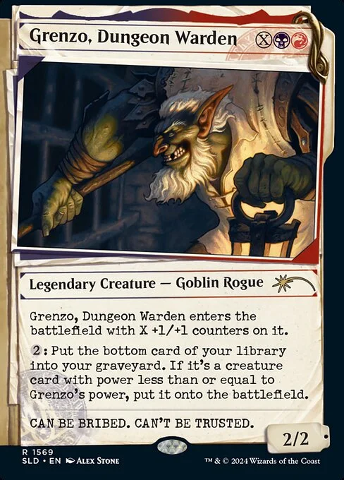 Grenzo, Dungeon Warden, carta Magic di tipo Legendary Creature — Goblin Rogue illustrata da Alex Stone