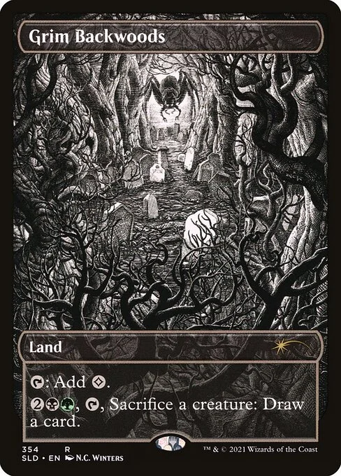 Grim Backwoods, carta Magic di tipo Land illustrata da N.C. Winters