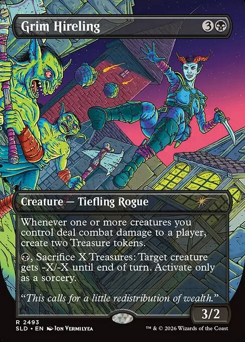 Grim Hireling, carta Magic di tipo Creature — Tiefling Rogue illustrata da Jon Vermilyea