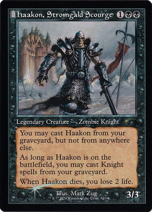 Haakon, Stromgald Scourge, carta Magic di tipo Legendary Creature — Zombie Knight illustrata da Mark Zug
