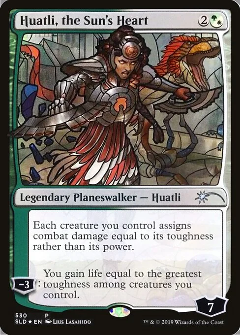 Huatli, the Sun's Heart, carta Magic di tipo Legendary Planeswalker — Huatli illustrata da Lius Lasahido
