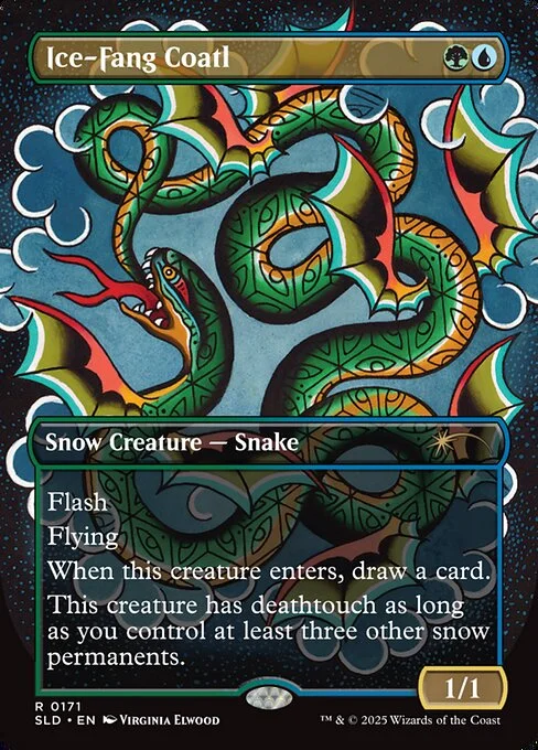 Ice-Fang Coatl, carta Magic di tipo Snow Creature — Snake illustrata da Virginia Elwood