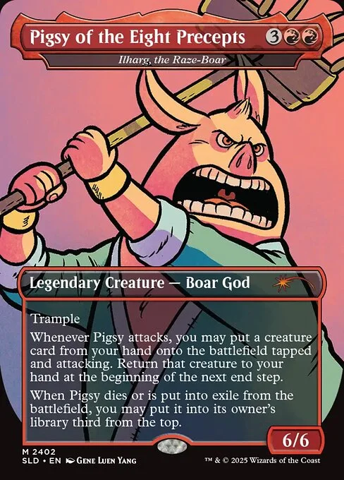 Ilharg, the Raze-Boar, carta Magic di tipo Legendary Creature — Boar God illustrata da Gene Luen Yang