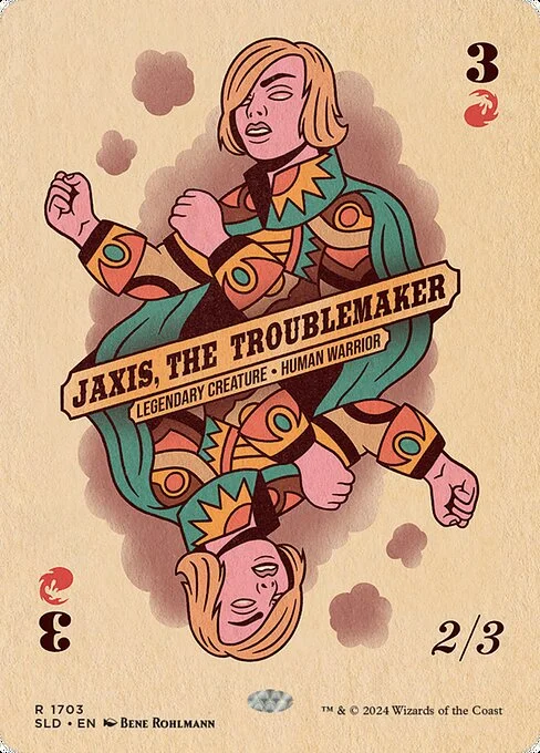 Jaxis, the Troublemaker, carta Magic di tipo Legendary Creature — Human Warrior illustrata da Bene Rohlmann