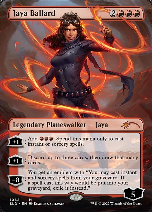 Jaya Ballard, carta Magic di tipo Legendary Planeswalker — Jaya illustrata da Fajareka Setiawan