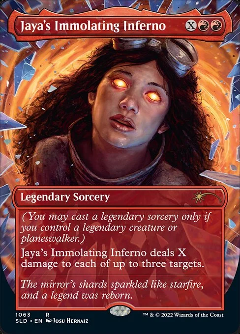 Jaya's Immolating Inferno, carta Magic di tipo Legendary Sorcery illustrata da Josu Hernaiz
